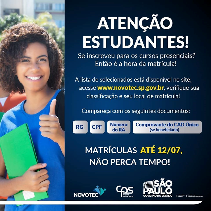 Foto da notícia AtenÃ§Ã£o Estudantes do Novotec